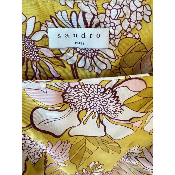 SANDRO NWT Ginger Blouse Yellow Green Size 0 Floral Print Silk Twill Square Neck - Picture 12 of 14